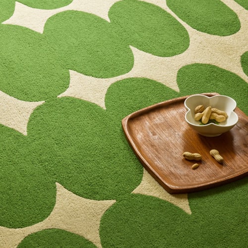 Green & Cream Optical Oval Hand-Tufted Pure New Wool Rug