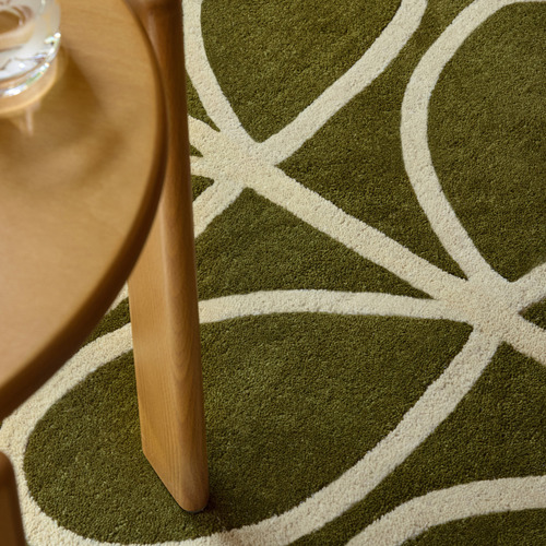 Olive Linear Stem Hand-Tufted Pure New Wool Round Runner