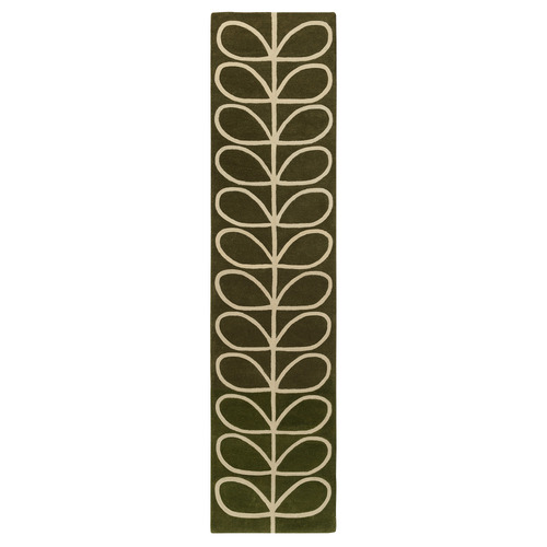 Olive Linear Stem Hand-Tufted Pure New Wool Round Runner