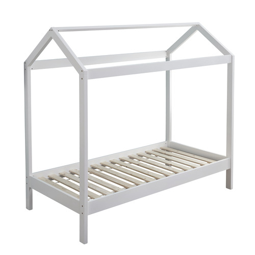 All 4 Kids White Layla Wooden House Single Bed with Storage