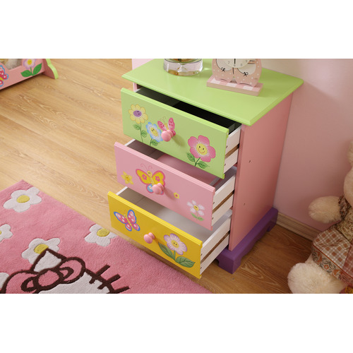 Flower Theme 3 Drawer Bedside Table