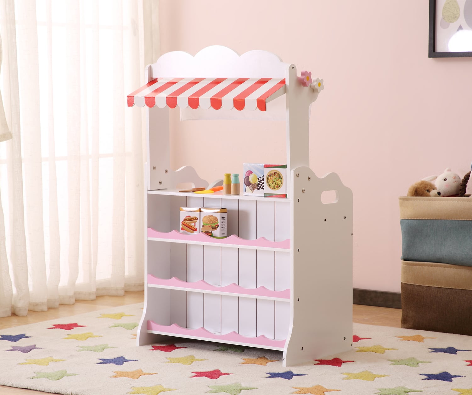 All 4 Kids 2-in-1 Pretend Kitchen & Market Stall Play Set