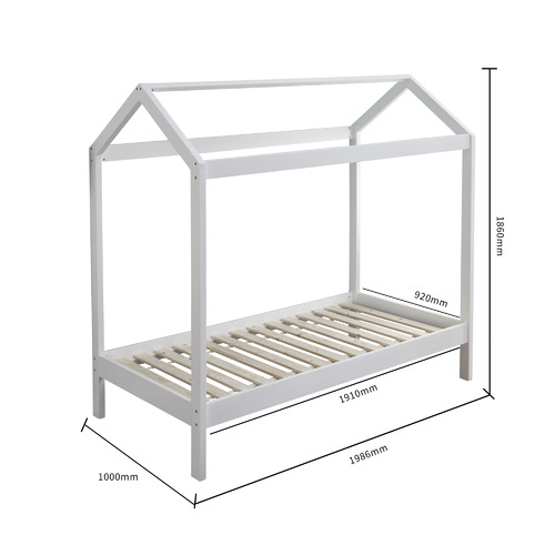 All 4 Kids White Layla Wooden House Single Bed with Storage