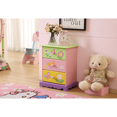 Flower Theme 3 Drawer Bedside Table