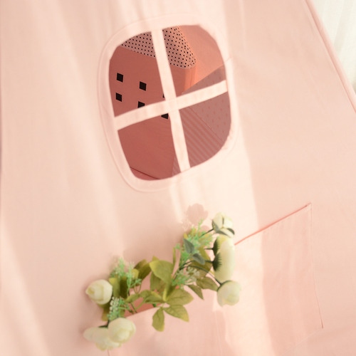 Large Cotton Canvas Kids Pink Flower Tee-pee with Floor Mat