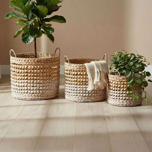 3 Piece Penrose Woven Water Hyacinth Basket Set