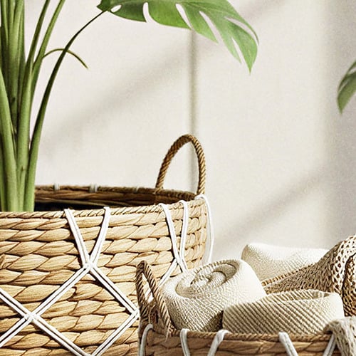 3 Piece Emory Woven Seagrass & Cotton Basket Set