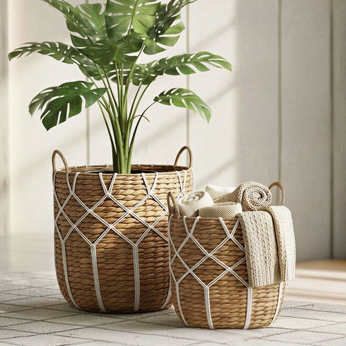 3 Piece Emory Woven Seagrass & Cotton Basket Set