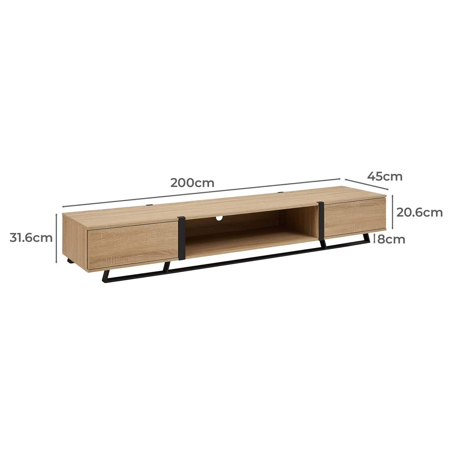 200cm Athena 2 Drawer TV Unit
