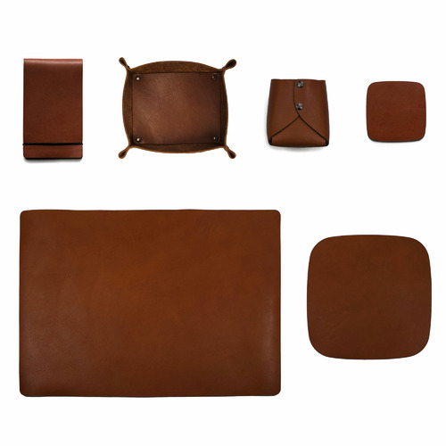 6 Piece Tan Artisan Leather Complete Desk Set