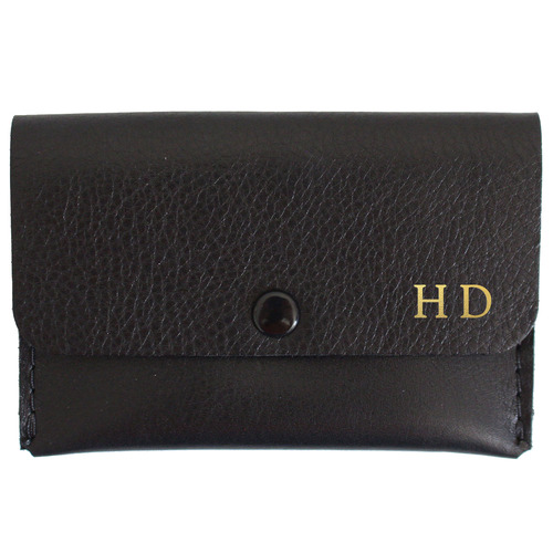 Pocket Personalised Leather Card Holder with Snap Button