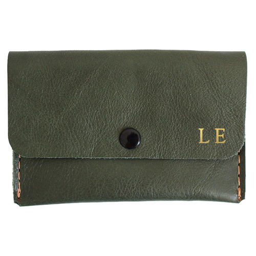 Pocket Personalised Leather Card Holder with Snap Button