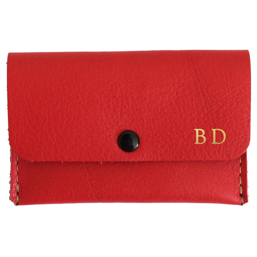 Pocket Personalised Leather Card Holder with Snap Button