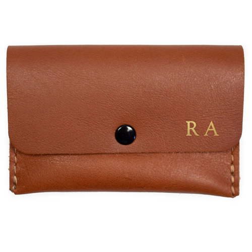 Pocket Personalised Leather Card Holder with Snap Button