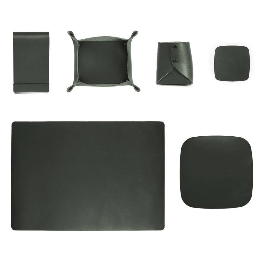 6 Piece Green Artisan Genuine Leather Desk Set