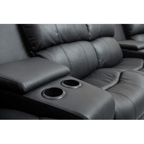 Leather 4 Seater Home Theatre Entertainment Lounge Suite with 4 Recliner Temple & ster