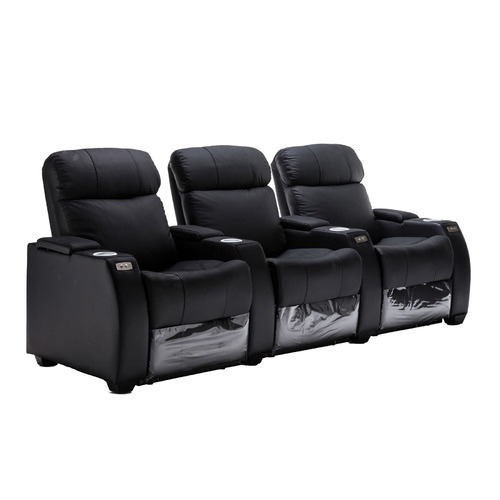 Anna 3 Seater Electric Recliner, 3 Seater Black Leather Electric Recliner Sofa
