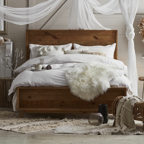 Evergreen Home Ava Recycled Wood Bed, Rustic Wooden Queen Size Bed Frame Dimensions Australia