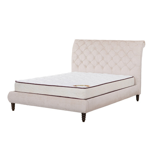 Evergreen Home Beige Harvie Upholstered Queen Bed Frame Temple & Webster
