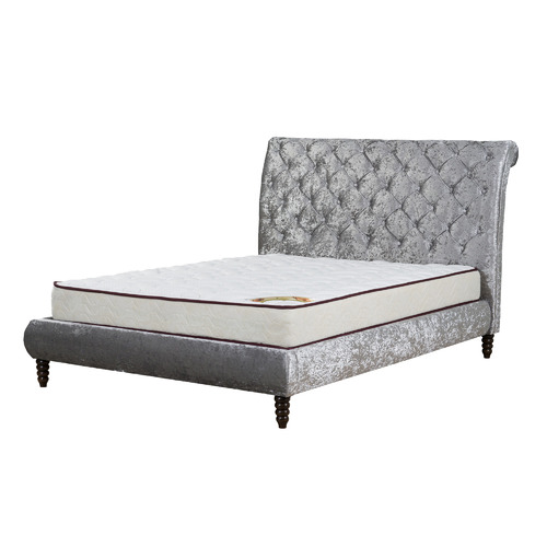 Evergreen Home Silver Grey Harvie Velvet Queen Bed Frame Temple & ster