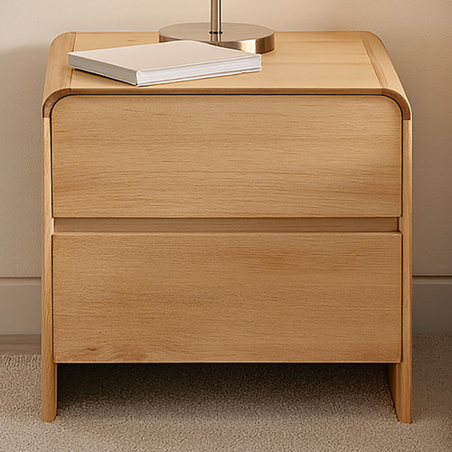 Clemmie Tasmanian Oak Wood 2 Drawer Bedside Table