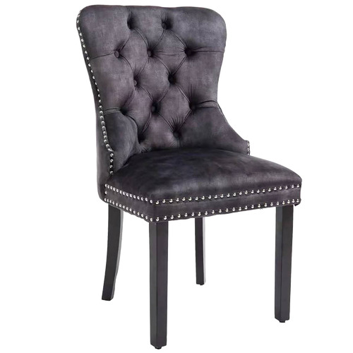 dark grey tufted dining chairs