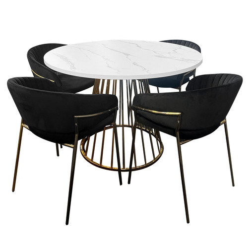 4 Seater Rigel Black Velvet Dining Table & Chair Set