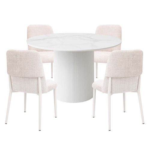 4 Seater Beige Gaia Sintered Stone Dining Table & Chair Set