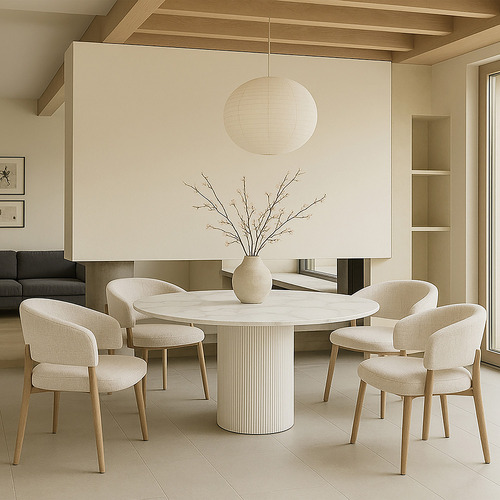 4 Seater Maine Marble-Look Dining Table & Chair Set