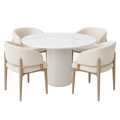 4 Seater Maine Marble-Look Dining Table & Chair Set