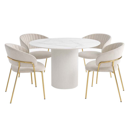 4 Seater Nome Marble-Look Dining Table & Chair Set
