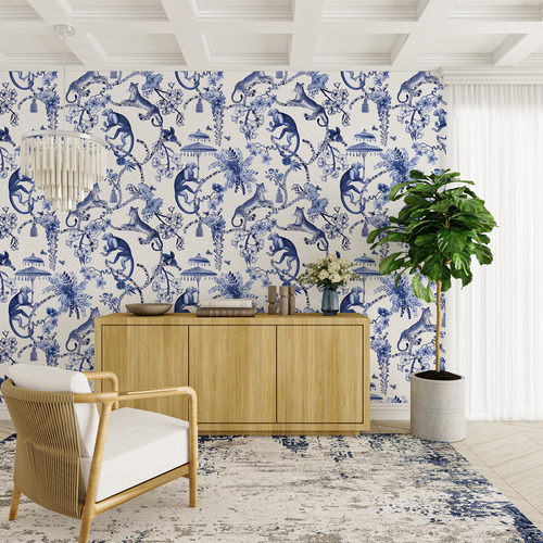 Indigo British Colonial Peel & Stick Wallpaper Temple & ster