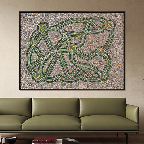 Ngapa Jukurrpa III Green Framed Canvas Wall Art