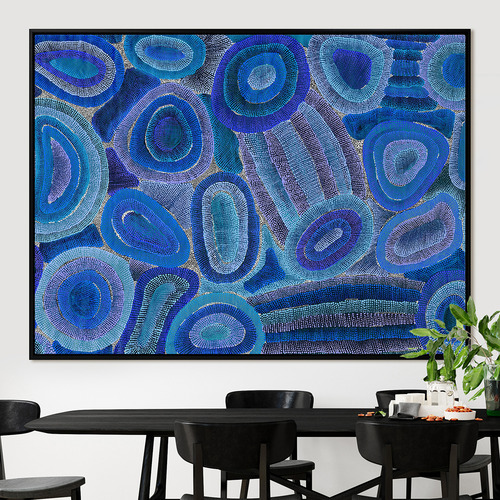 Ngapa Jukurrpa IV Blue Framed Canvas Wall Art