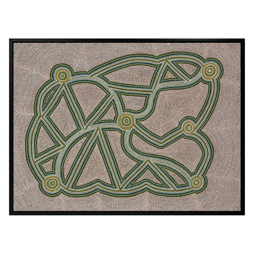 Ngapa Jukurrpa III Green Framed Canvas Wall Art