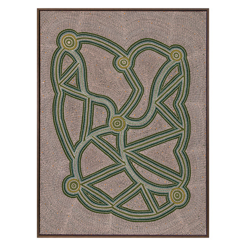 Ngapa Jukurrpa III Green Framed Canvas Wall Art