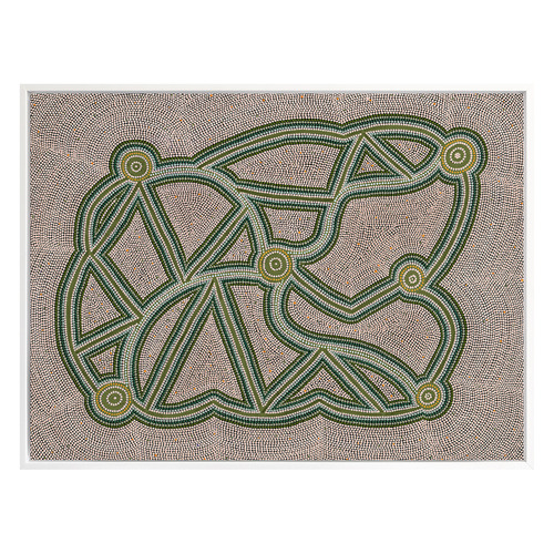 Ngapa Jukurrpa III Green Framed Canvas Wall Art