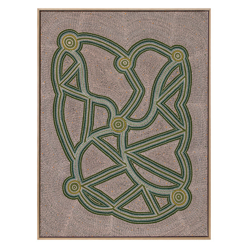Ngapa Jukurrpa III Green Framed Canvas Wall Art