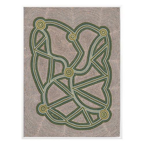 Ngapa Jukurrpa III Green Framed Canvas Wall Art
