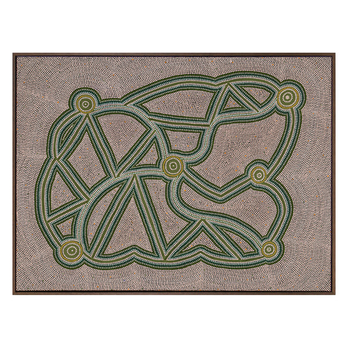 Ngapa Jukurrpa III Green Framed Canvas Wall Art