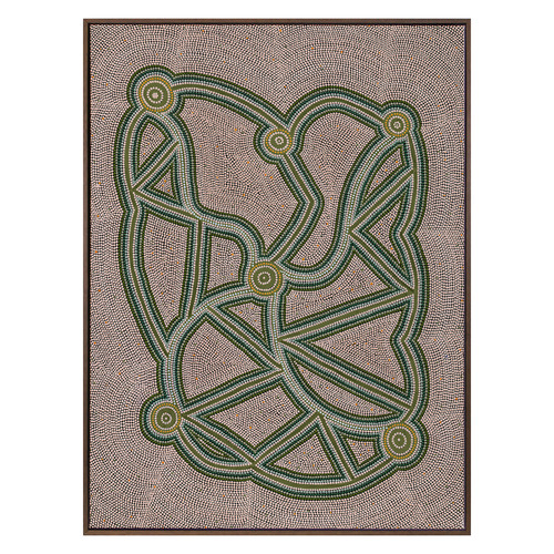 Ngapa Jukurrpa III Green Framed Canvas Wall Art