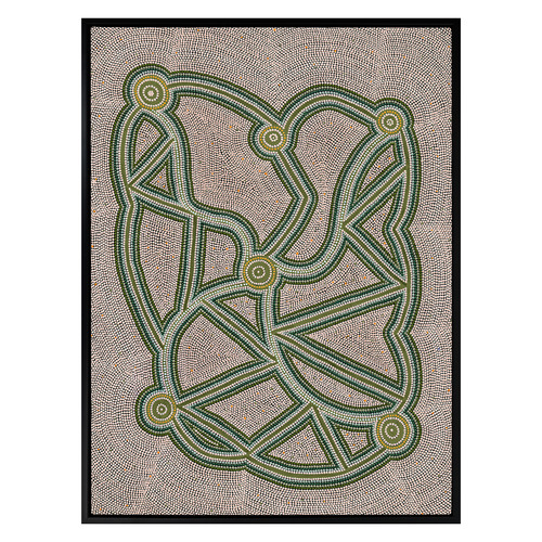 Ngapa Jukurrpa III Green Framed Canvas Wall Art