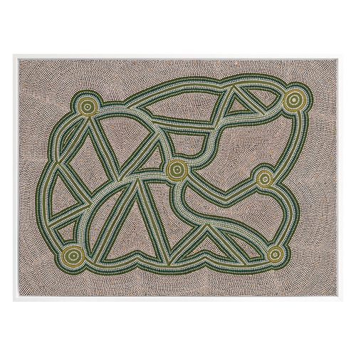 Ngapa Jukurrpa III Green Framed Canvas Wall Art