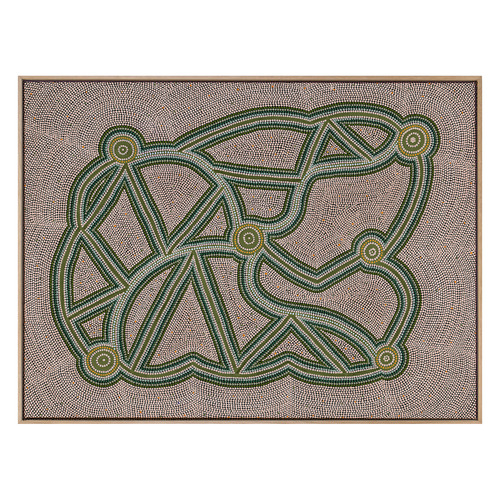 Ngapa Jukurrpa III Green Framed Canvas Wall Art