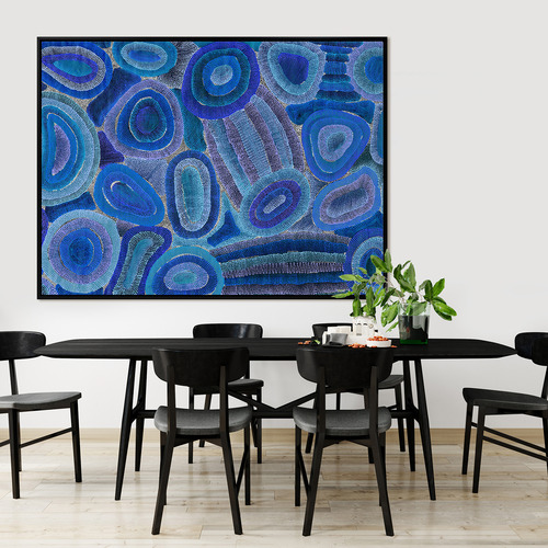 Ngapa Jukurrpa IV Blue Framed Canvas Wall Art