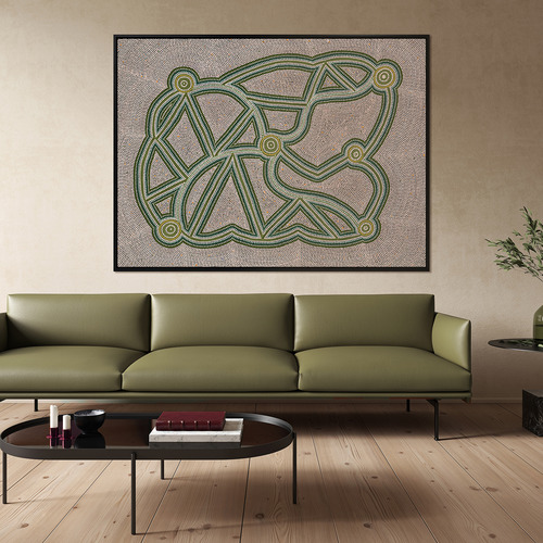Ngapa Jukurrpa III Green Framed Canvas Wall Art