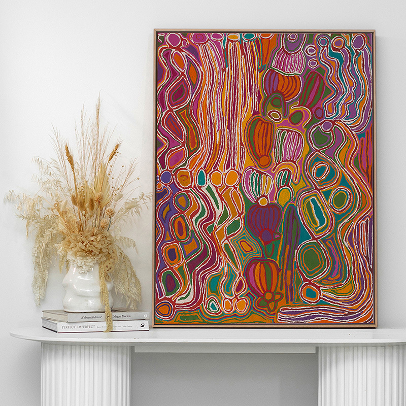 Mina Mina Jukurrpa VIII Pink Canvas Wall Art