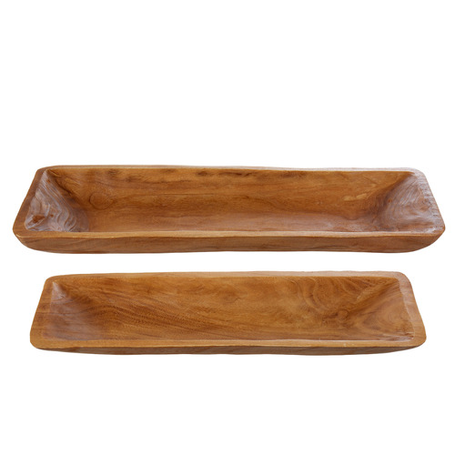 2 Piece Rugga Paulownia Wood Decorative Tray Set