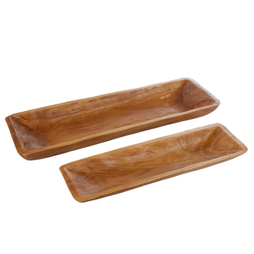 2 Piece Rugga Paulownia Wood Decorative Tray Set