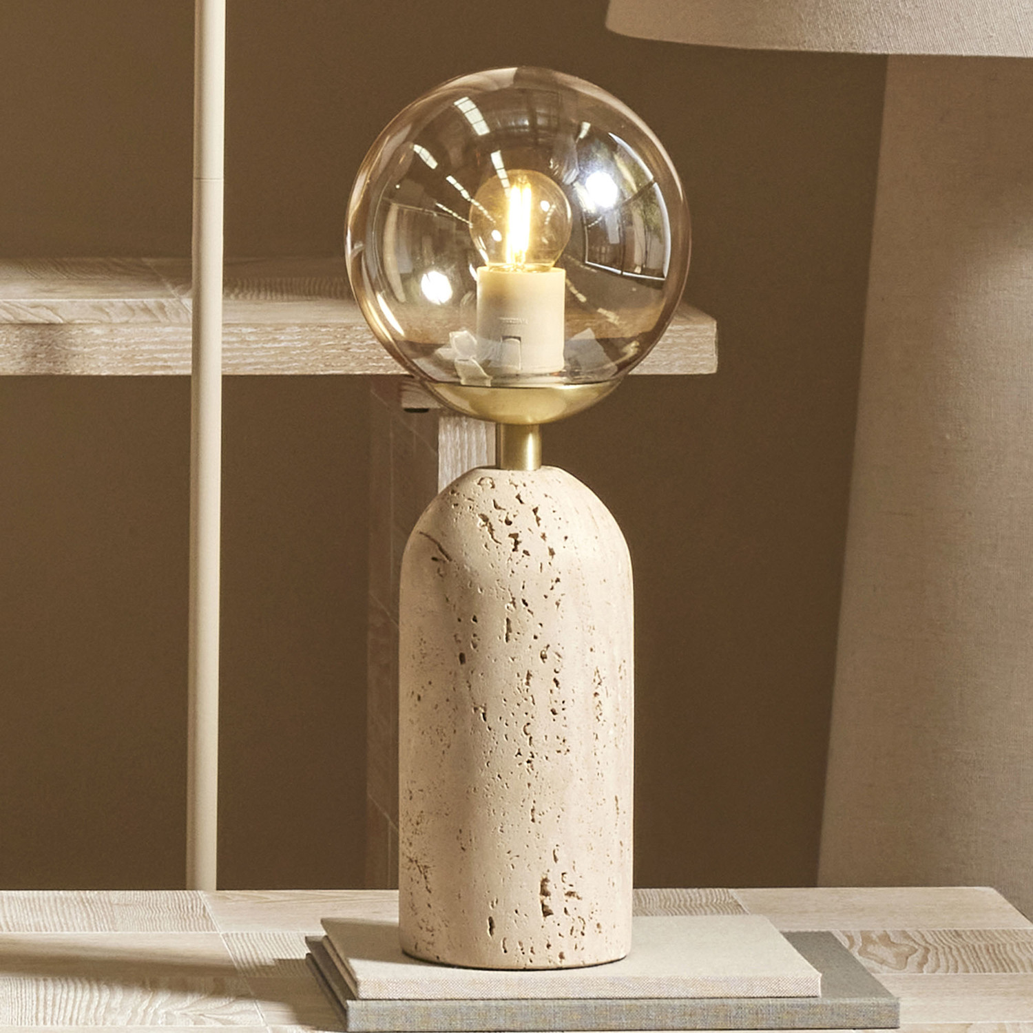 Wayne Tavertine & Glass Table Lamp